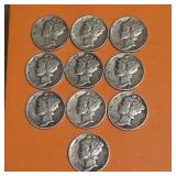 (10) Liberty Dimes 1941 to 44
