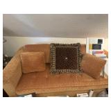 80ï¿½x34'x28ï¿½ Orange Damask Pattern Sofa w/Leopard