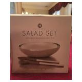 NEW Stainless Salad Set w/Wooden Handled Serving