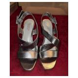 8M Franco Sarto Silver Leather & Cork Wedge