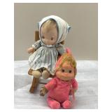 (2) Collectibles Babies with Wooden Rocking Chairs