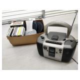 Box of CDs , CD Cases, CD/Tape Boom Box