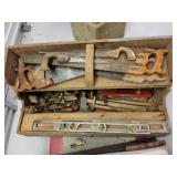 Wooden carpenters crate full of vintage