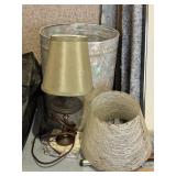 12' Brass Lamp w/Marble Base + 2 Lamp Shades