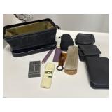 VTG Leather travel shaving kit with various