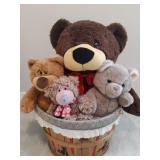 A Round Basket of Stuffed Teddy Bears of various