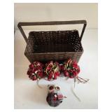 Basket w/Rose Kissing Ball Arrangements & Owl