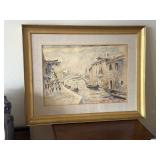 27' x 21' Vtg Watercolor Venetian Canal Scene