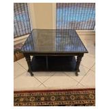 35x35x21 Square Coffee Table on Wheels w/Glass