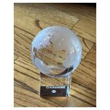 Paperweight etched world map on a clear crystal