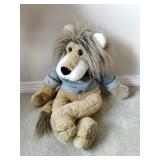 Stuffed Lion Puppet in a Denim Jacket