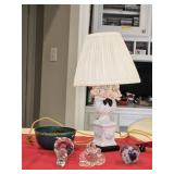 Very Old Mini Lamp, Small Bowl, Vtg Faceted