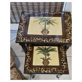 Set of Leopard Print Nested Tables with Palm