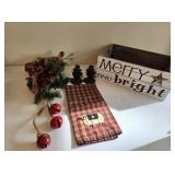 Wooden Christmas Box w/Bell Swag, Candlestick