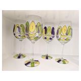 (4) Mardi Gras Colored Red Wine Glasses