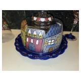Crystal Hand Painted Dome Covered Dessert Holder