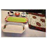 (2) Rectangular Trays, (3) Deep Camdy Dishes &