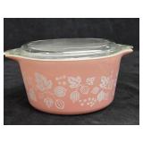 Vtg 1 Qt Pyrex Pink Gooseberry Covered Dish