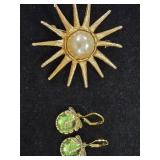 Old Faux Pearl Starburst Brooch & Dragonfly