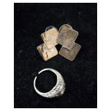 Pr of Sterling Silver Earrings & Broken Ring Base