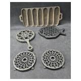 Vintage Cast Iron Including Cornbread Pan & (4)