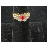 Sz 5 Gold Plated Ring w/Oval Red Stone