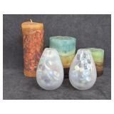 (3) Candles + (2) Small Vases w/Beads
