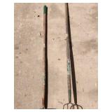 Green Handled Manure Drag Fork & Pickaxe