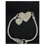 Silver Snake Chain Heart Bracelet w/Heart Charm