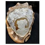 Cameo Victorian Lady Hand Carved Conch Shell