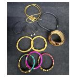 Hand Carved Wooden Bracelet, Fabric & Wood