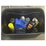 Tote With Assorted Chemicals for Cleaning and