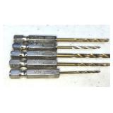 (5) HSS Drill Bits w/1/4' Hex Shanks