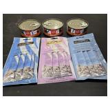 (3) Pkgs Fussie Cat Puree Treats & (3) Cans