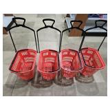 (4) Red Rolling Shopping Baskets