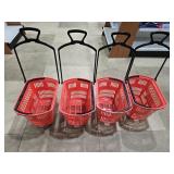 (4) Red Rolling Shopping Baskets