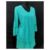 Gretty Zuegerï¿½ Teal Bohemian Peasant Blouse100%