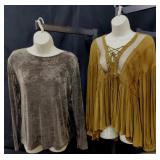 (2) Brown Boho Designer Tops Size Small/Med