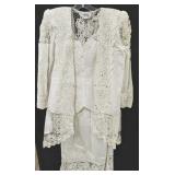 Sz SM Sachka Original White Linen Crocheted Suit