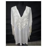 Vie Ta Vi Crochet and Fringe Tunic Mini Dress.