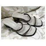 Pancaldiï¿½  Silver & Metal Square Heeled Sandles