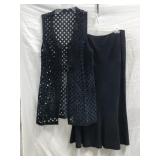 Designer Black Suade Cut out Vest & skirt set