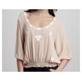 NWT SZ M Joie Beige Blouse White Floral