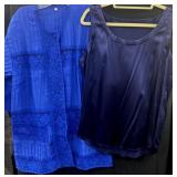Sz L Blue Lace-Paneled Button-Down Shirt Paired