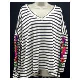 Sz L Gallabia Terry Sweater with Blue & White