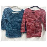 (2) Sz M Dunia Textured ruched stripes shirts