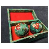 Vintage Green Enameled Baoding Balls in Box