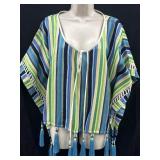 Sz S/M Miss June Paris Blue Striped Kimono Top