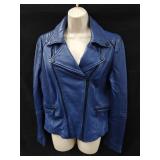 Sz L BCBG Maxazria Blue Leather Moto Jacket