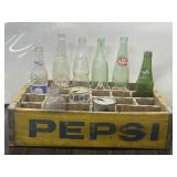 VTG yellow Pepsi-Cola Wooden Bottle Crate &